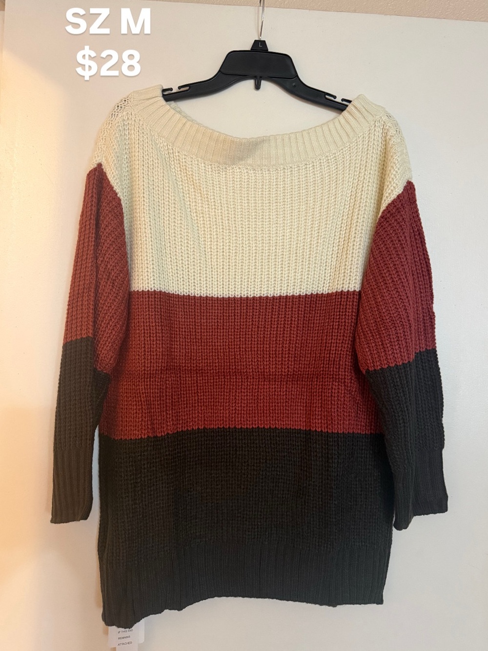 NWT Color Block Chunky Knit Sweater Medium Cozy Fall Pullover